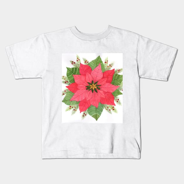 Poinsettia Kids T-Shirt by SunnyPainter